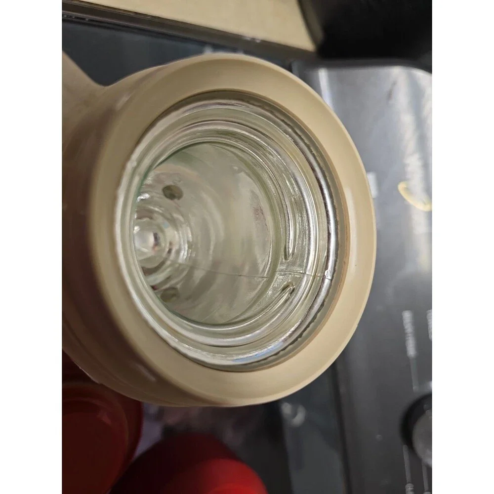 Vintage Thermos Vacuum Bottle/Jar Model 6002 Tan/Red USA Wide Mouth Glass Lined